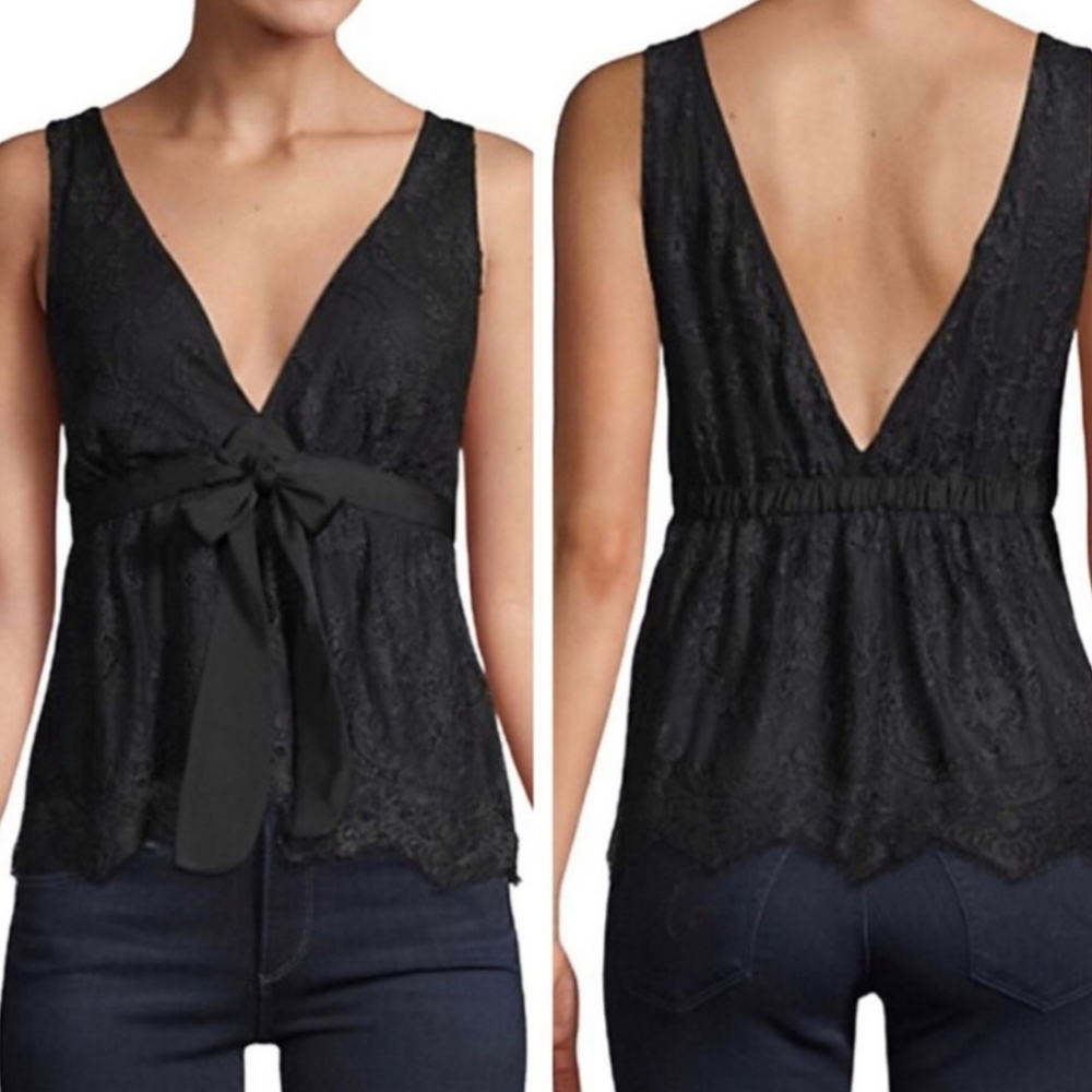 Free People Chante Black Lace Top